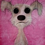 Stilisiertes Hundeporträt mit rosa Hintergrund und übergroßen Augen – optional mit USB-Nachtlicht wie bei „Liebe im Licht“.