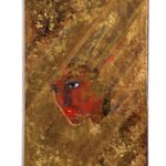 Engelsgesicht blickt aus goldener Welt